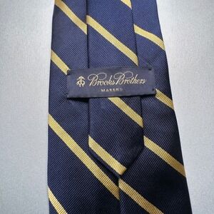 Brooks Brothers Makers Repp Tie Navy Gold Stripe bb#3 Silk Made in USA England